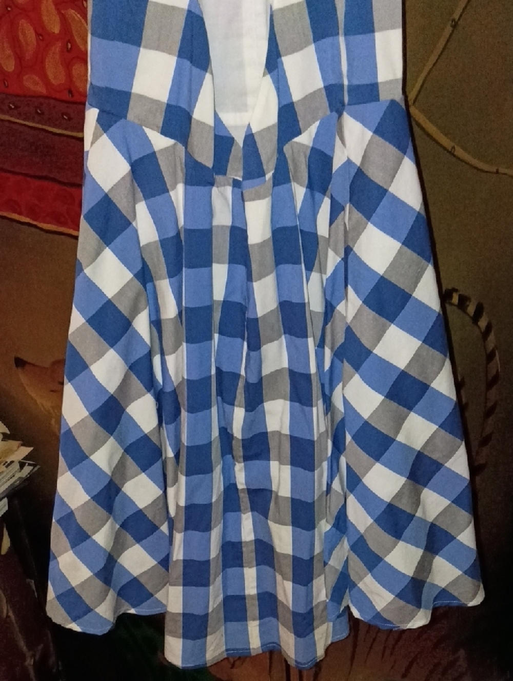 Guess Blue and White Gingham Halter Fit-and-Flare Dress - Picture 8 of 8